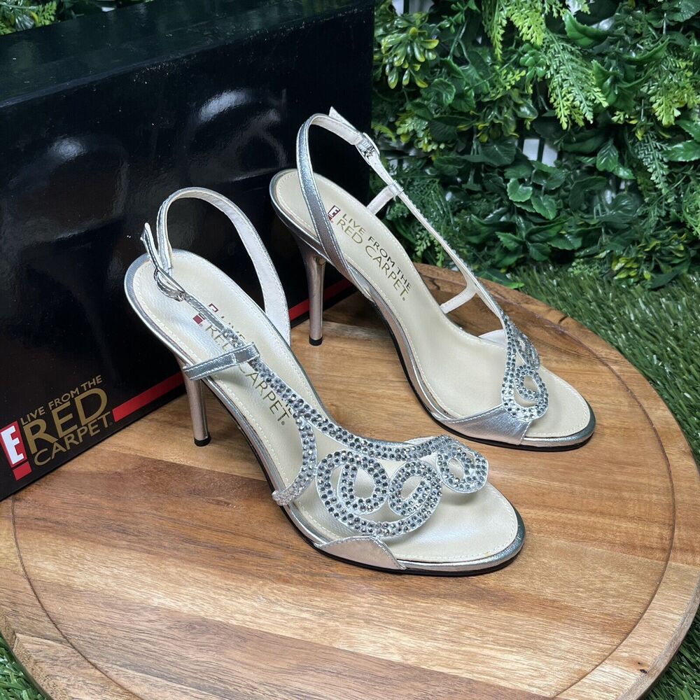E! Live‎ From The Red Carpet Heels Women’s 8.5 Silver Dress Bridal Sandals 1662 - Picture 11 of 16